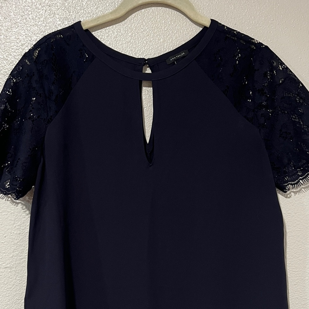 Ann Taylor Navy Lace Sleeve Blouse - Picture 4 of 9